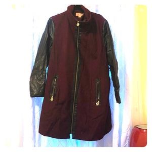 Michael Kors burgundy and faux leather winter coat